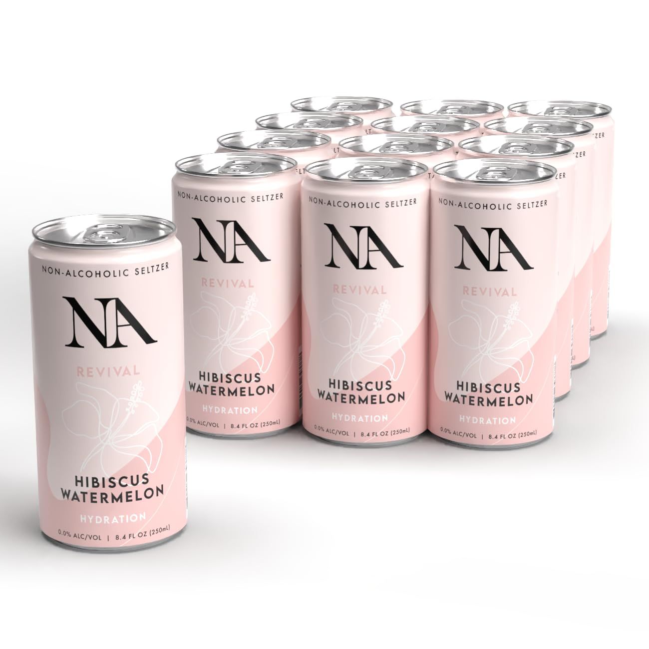 NA Non-Alcoholic Functional Adaptogen Drinks with Mushrooms L-Theanine Celtic Sea Salt for Hydration Low Sugar, Low Calorie Social Tonic, Hibiscus Tea and Watermelon, 8.4oz Cans (12 Pack)