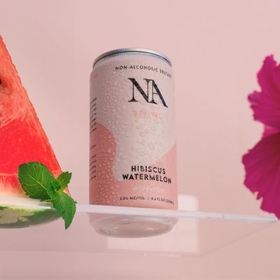 NA Non-Alcoholic Functional Adaptogen Drinks with Mushrooms L-Theanine Celtic Sea Salt for Hydration Low Sugar, Low Calorie Social Tonic, Hibiscus Tea and Watermelon, 8.4oz Cans (12 Pack)