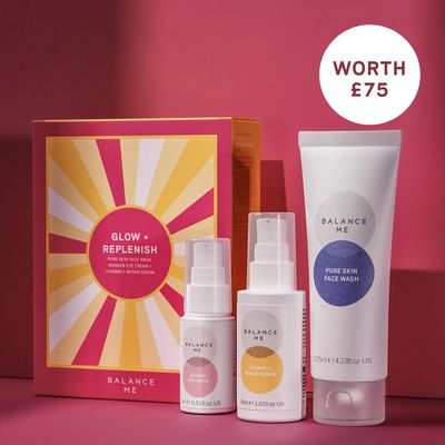 Balance Me Gift Set Glow Replenish Vitamin C Repair Serum, Pure Skin Face Wash, Wonder Eye Cream, NaturalVegan Skin Care, 3 Full Size Products - 1 each
