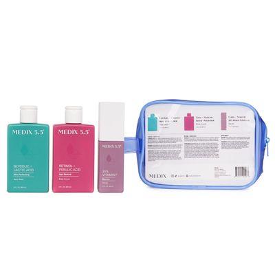MEDIX 5.5 Best Sellers Travel Kit Skin Care Set - Retinol Body Lotion Glycolic Acid Exfoliating Body Wash 20 Vitamin F Body Oil 3PC Skincare Set Crepey Skin Care Treatment, 3 Piece Travel Kit