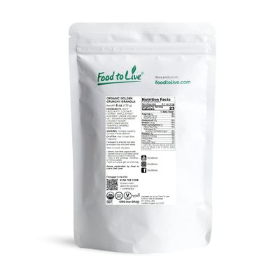Food to Live Organic Golden Crunchy Granola, 6 Ounces - Small Batch, Handcrafted, Bulk, Great as Snack for Breakfast Cereals, Contains Hazelnuts, Pecan Nuts, Almonds, Coconut, Flax Sunflower Seeds