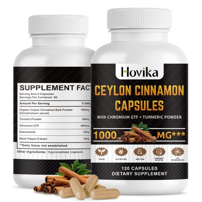 Ceylon Cinnamon Capsules - Made with Chromium GTF, Turmeric, Niacinamide, Black Pepper - Energy, Heart Metabolism Support - for Men Women - 120 Vegan Capsules, 2 Month Supply
