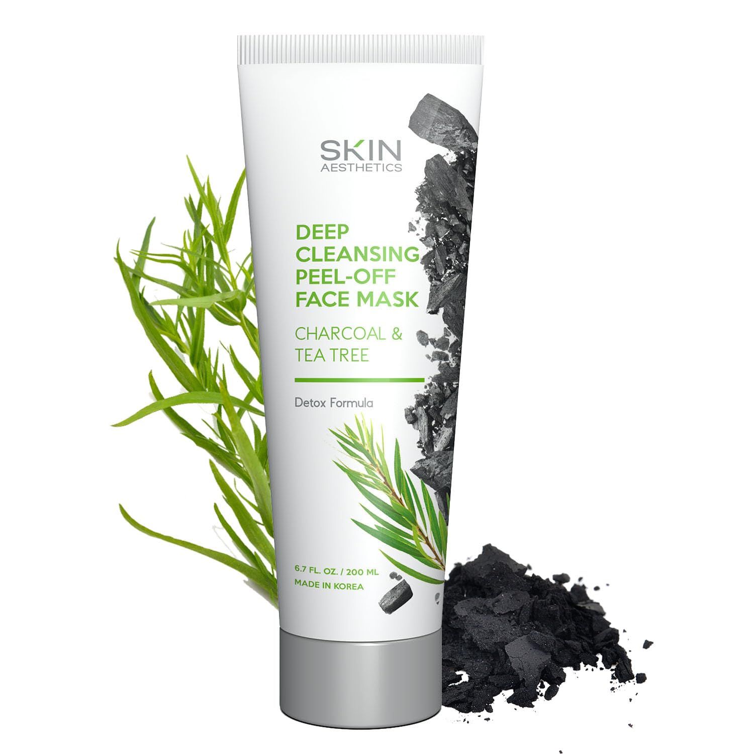 Skin Aesthetics Charcoal Tea Tree Peel-Off Face Mask - Blackhead Remover, Acne Treatment, Unclogs Pores, Deep Cleansing - Dermatologist Tested Korean Skincare, Clean Beauty, Cruelty-Free - 6.7 Fl oz