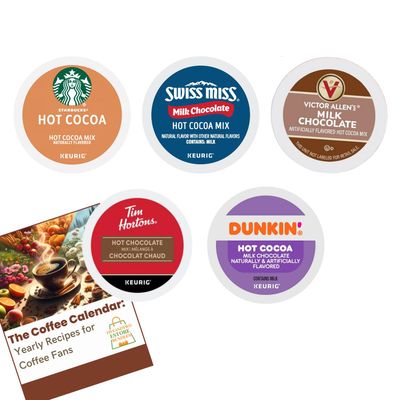 30-Count-5 Flavor Hot Chocolate K-Cups Variety Pack: Swiss Miss Victor Allen, Tim Hortons Milk Chocolate Pods, Starbuck Dunkin Hot Cocoa K Cups, for Keurig Machines Includes Recipe eBook