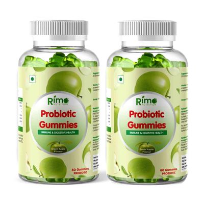 Rimo Nutrition Pack of 2 Green Apple 5 Billion CFU Probiotic Gummies, Chewable Supplement for Men and Women, 60 Day Supply - 60 Count Each (120 Count)
