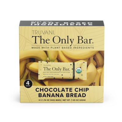 Truvani Plant Based Snack Bars Chocolate Chip Banana Bread 4 Pack 5g Protein USDA Organic and Vegan The Only Bar Dairy, Soy, and Gluten Free Individually Wrapped