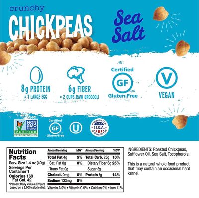 The Good Bean Crunchy Chickpeas - Sea Salt - (10 Pack) 1.4 oz Packet - Roasted Chickpea Beans - Vegan Snack with Good Source of Plant Protein and Fiber