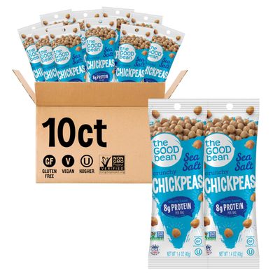 The Good Bean Crunchy Chickpeas - Sea Salt - (10 Pack) 1.4 oz Packet - Roasted Chickpea Beans - Vegan Snack with Good Source of Plant Protein and Fiber