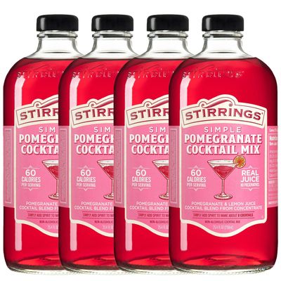 Stirrings 4 Pack Pomegranate Cocktail Mix 750ml Bottles - Real Juice No Preservatives - 90 Calories - Drink Mixer