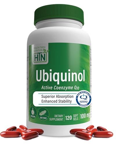 Health Thru Nutrition Ubiquinol 100mg 120 Softgels as Kaneka QH Reduced CoQ-10 Stabilized - 3rd Party Tested Enhanced Bioavailability Cardiovascular Mitochondria Function Support Non-GMO