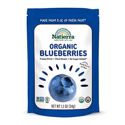 NATIERRA Nature&#39;s All Foods Organic Freeze-Dried Blueberries, Non-GMO Vegan, 1.2 Ounce