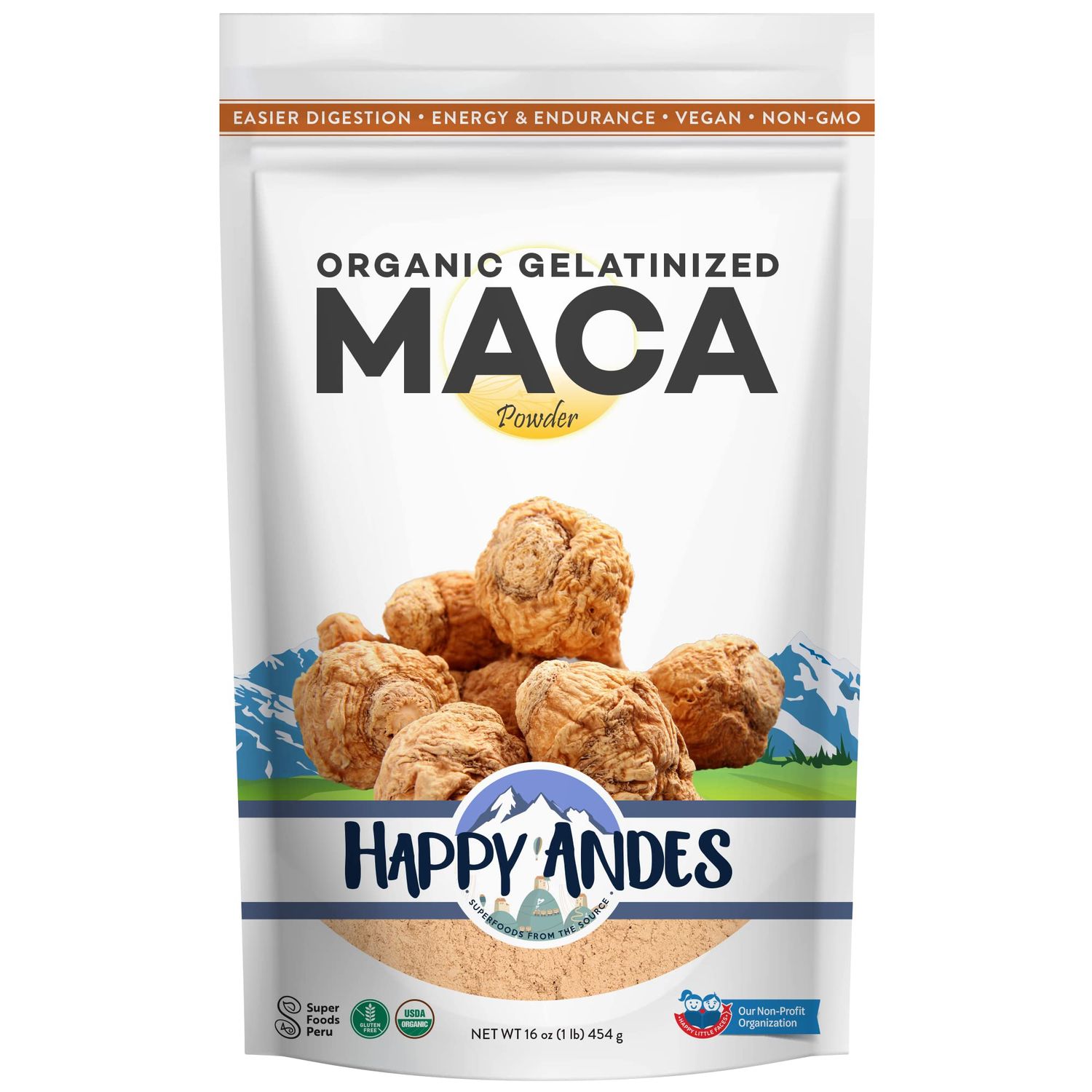 Happy Andes Organic Maca Powder Gelatinized - Premium Quality, Used to Increased Stamina Energy, Gelatinized for Easy Digestion 16 oz, 1