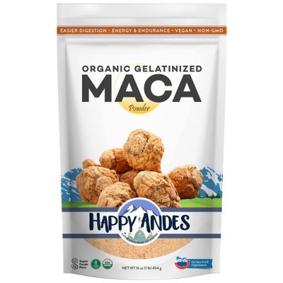 Happy Andes Organic Maca Powder Gelatinized - Premium Quality, Used to Increased Stamina Energy, Gelatinized for Easy Digestion 16 oz, 1