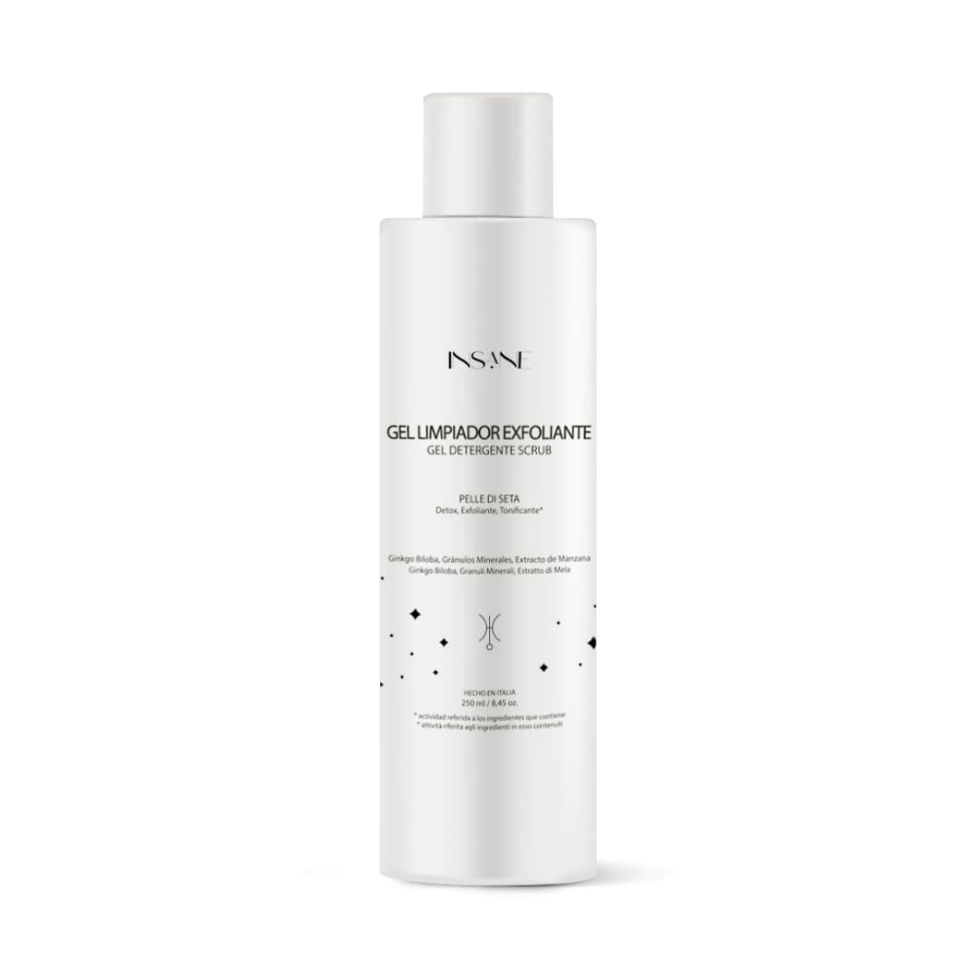 INSANE GLOW Exfoliating Cleansing Gel with Mineral Granules - Purifies Pores, Smooths Skin Refines Texture - Ginkgo Biloba Cucumber Extract - Ideal for Sensitive Skin. Dermatologically Tested.