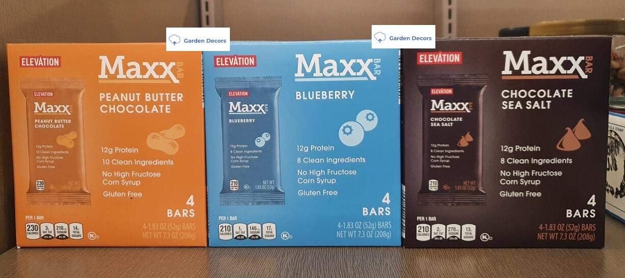 Elevation Maxx Bar Peanut Butter Chocolate, Blueberry, Chocolate Sea Salt 7.3oz 208g (3 Boxes)