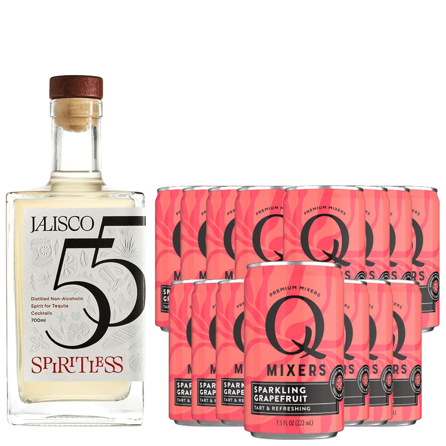 ChromaCast Spiritless Jalisco 55 Distilled Non-Alcoholic Tequila Bundle with Q Mixers Grapefruit (Paloma) - Premium Zero-Proof Liquor Spirits for a Refreshing Experience 15 PACK