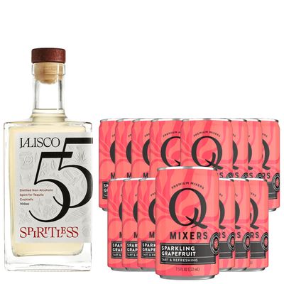 ChromaCast Spiritless Jalisco 55 Distilled Non-Alcoholic Tequila Bundle with Q Mixers Grapefruit (Paloma) - Premium Zero-Proof Liquor Spirits for a Refreshing Experience 15 PACK