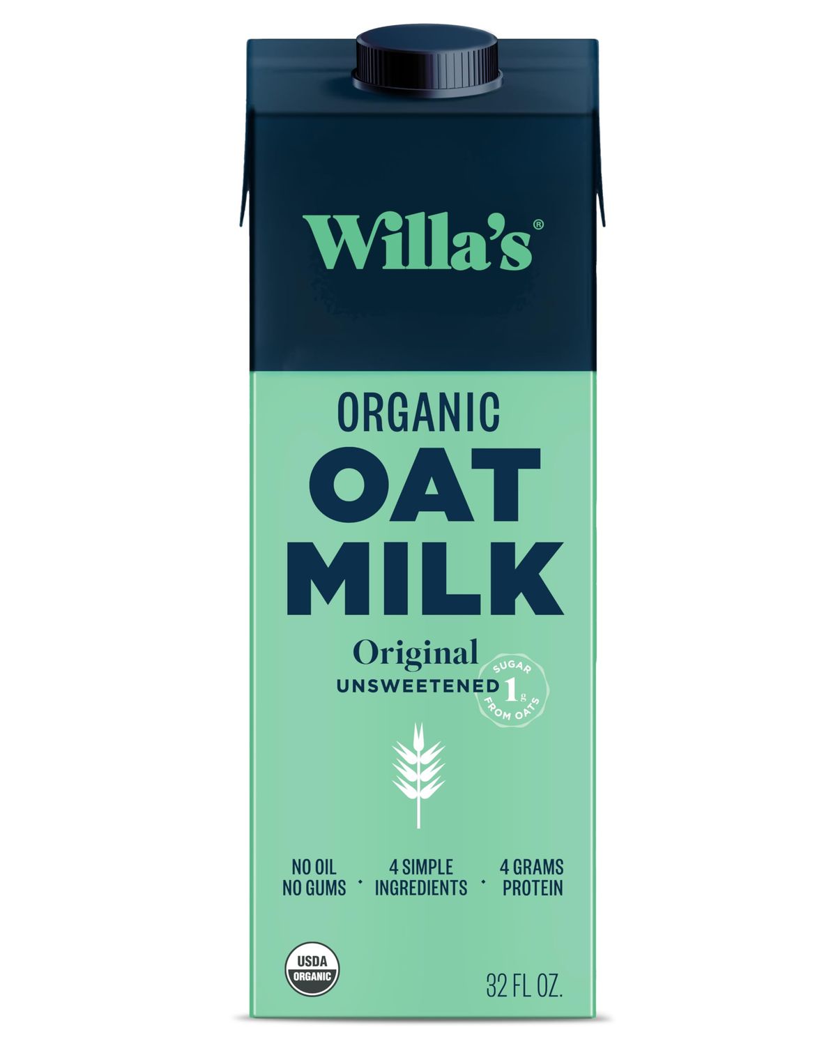 Willa&#39;s Organic Oat Milk - Unsweetened Original Oatmilk, Non-GMO, Shelf Stable, Low Sugar, Non-Dairy Milk, Made from Whole Grain Oats, No Oil, No Gums, 32 Oz - Pack of 1
