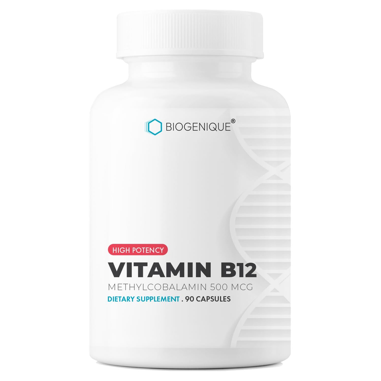 Biogenique Vitamin B12 - as Methylcobalamin Supports Energy Metabolism, Nervous System Health, Blood Cell Function and Methylation - Non OGM, Gluten-Free, Vitamin Supplement, 90 Capsules