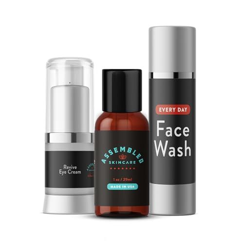 ASSEMBLED Skincare Ultimate Starter Pack (Premium Skin Care set for Men, 3-Piece; Face Wash, AftershaveToner, Eye Cream); anti-aging and multi-functional products