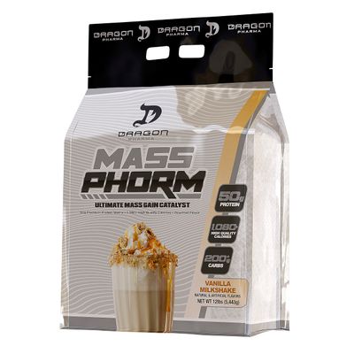 DRAGON PHARMA Mass Phorm, Ultimate Mass Gain Catalyst, 50g Protein Matrix, 200g of Complex Carbohydrates, Over 1,000 Calories Per Serving (20 Servings, Vanilla Milkshake)