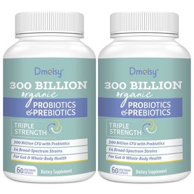 Probiotics for Women and Men, 300 Billion CFU 24 Strains Probiotics 15 Organic Herbs Prebiotics Blend, Shelf Stable Gut Health Supplement for Digestive Immune Whole-Body Health, 4 Month Supply