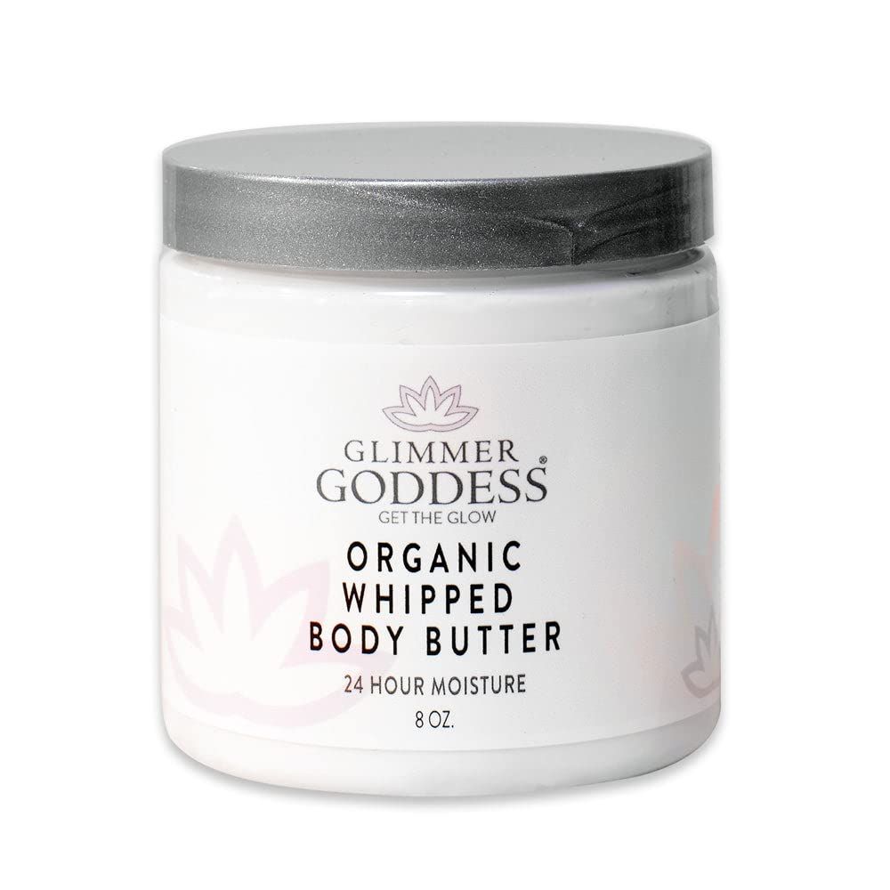 GLIMMER GODDESS Organic Whipped Body Butter- FrankincenseMyrrh, Vegan, 24 Hr Hydration, Less Stretch Marks, All Skin Types, Child-Safe, Organic, 8 oz