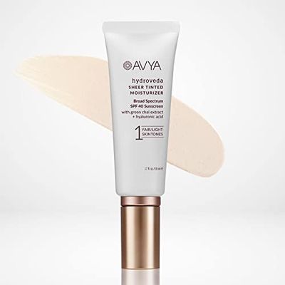 AVYA SPF 40 Sheer Tinted Moisturizer with Hyaluronic Acid Green Chai - Advanced Ayurvedic Skincare Treatment for Balanced and Brighter SkinFair Light Skintones Shade 1 (1.7oz50ml)