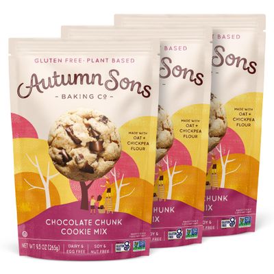 Autumn Sons Baking Co. Gluten Free Chocolate Chunk Cookie Mix. Vegan Plant Based Baking Mix. Free From 11 Common Allergens. Dairy Free, Nut Free, Soy Free, Non GMO 9.3 oz (Pack of 3)