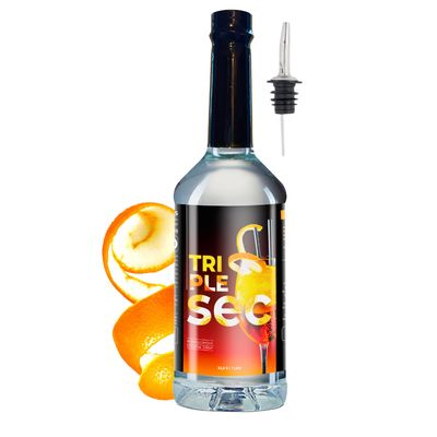 Triple Sec Syrup Non-Alcoholic (1 Liter) Sweet Citrus Orange Bitters Flavor, Great for Cocktails, Mocktails Liquor Pourer Dispenser Bundle