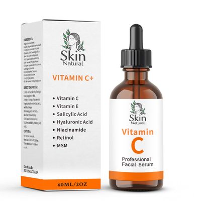 Skin Natural&#39;s Vitamin C Facial Serum - Anti-Aging, Brightening Hydrating - Hyaluronic Acid, Retinol Vit E - Fades Dark Spots - for All Skin Types, 2 fl Oz