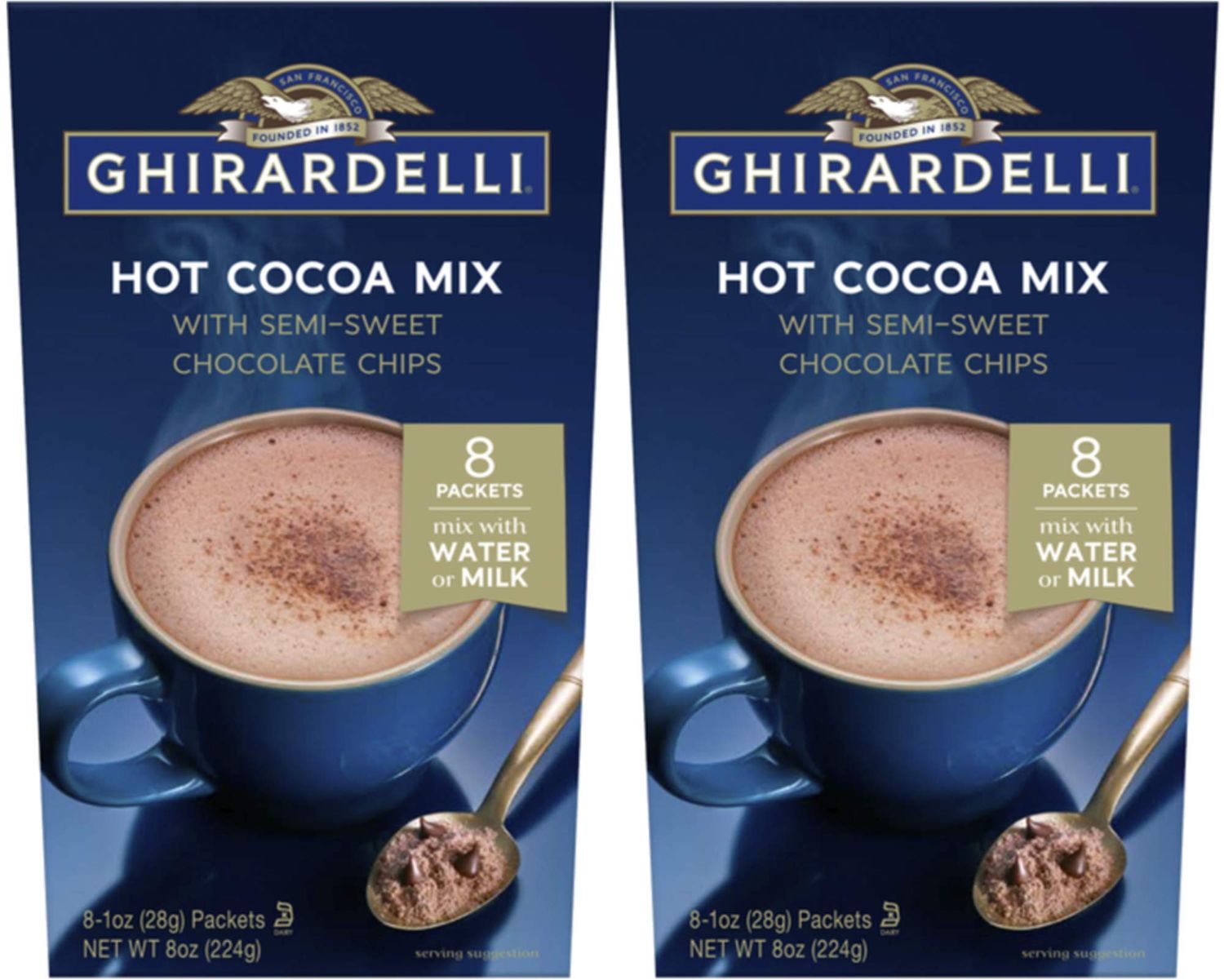 Ghirardelli Hot Cocoa with Semi-Sweet Chocolate Chips - 2 boxes with 8 packets each
