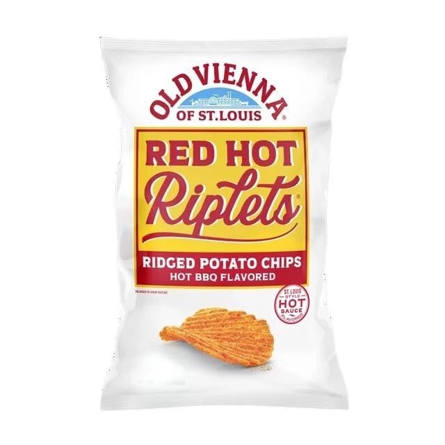 Old Vienna Red Hot Riplets Barbecue Flavored Ridged Potato Chips Made With Real St. Louis Style Hot Sauce - 56 Bags of Individual Single Serve 1 ounce Packages