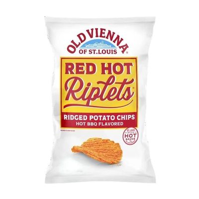 Old Vienna Red Hot Riplets Barbecue Flavored Ridged Potato Chips Made With Real St. Louis Style Hot Sauce - 56 Bags of Individual Single Serve 1 ounce Packages
