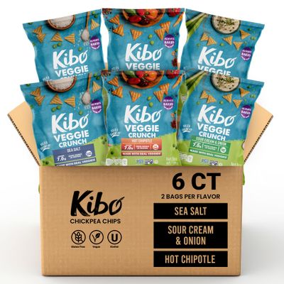 Kibo Veggie Chips Trial Pack - 7g Plant-Based Protein, Sea Salt, Hot Chipotle Sour Cream Onion - Gluten Dairy-Free, Vegan, Non-GMO - 6 Pack