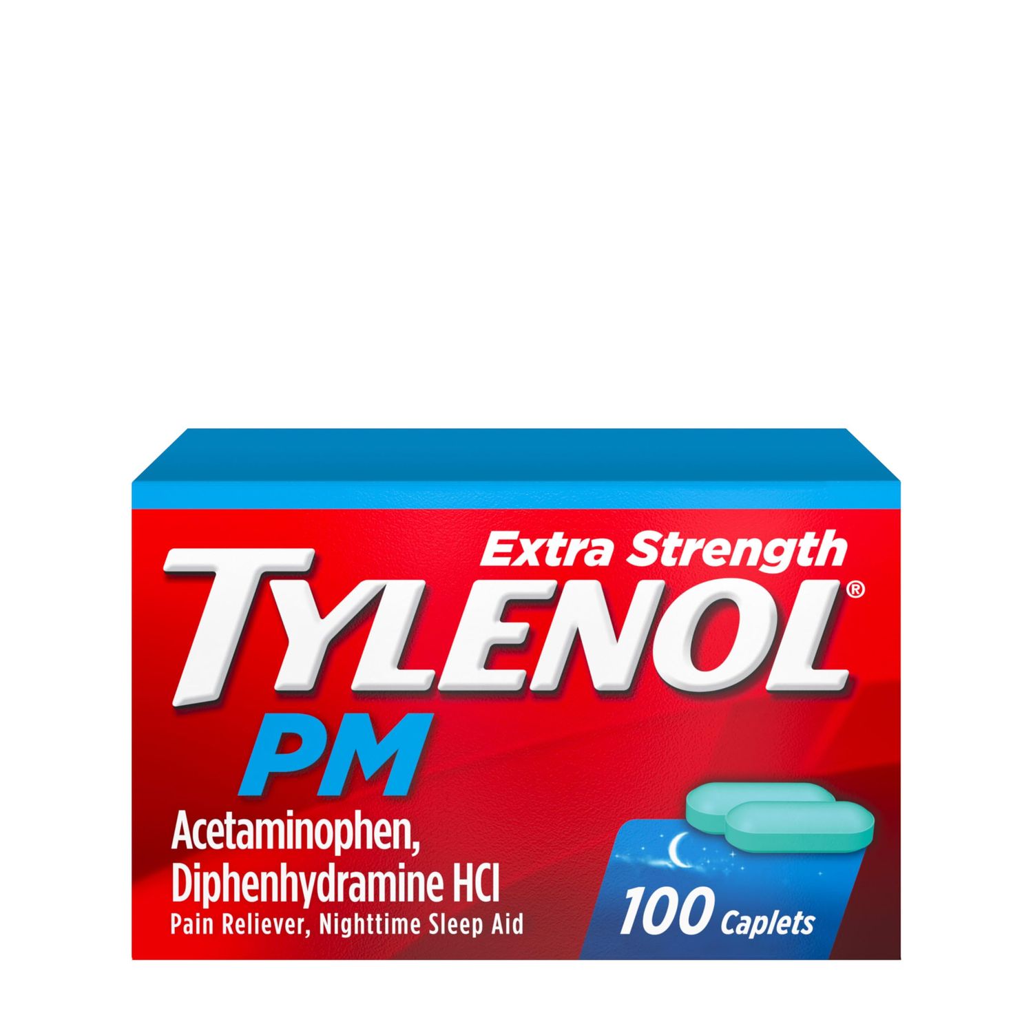 Tylenol PM Extra Strength Nighttime Pain Reliever Sleep Aid Caplets, 500 mg Acetaminophen 25 mg Diphenhydramine HCl, Relief for Nighttime Aches Pains, Non-Habit Forming, 100 ct