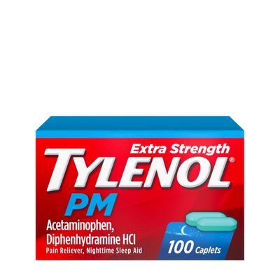 Tylenol PM Extra Strength Nighttime Pain Reliever Sleep Aid Caplets, 500 mg Acetaminophen 25 mg Diphenhydramine HCl, Relief for Nighttime Aches Pains, Non-Habit Forming, 100 ct