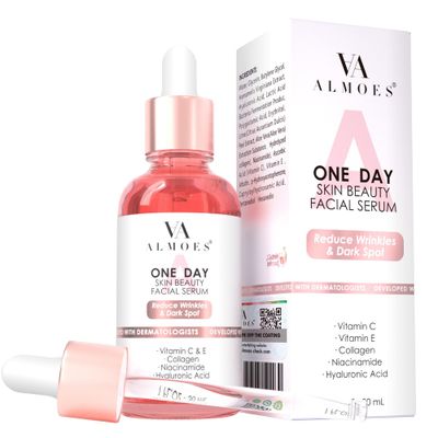 ALMOES SERUM 20 Vitamin C,Alpha Arbutin, Polyglutamic acid,hyaluronic acid, Vit E,Collagen,Pore-minimizing formula, Hydrating Face Eye Serum 1 Fl Oz