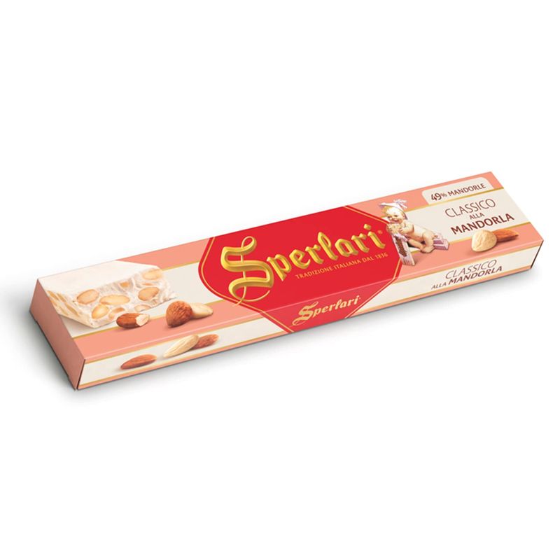 Sperlari Torrone Traditional Italian Candy - Gourmet Hard Nougat With Honey, Citrus Crunchy Sliced Almonds - Holiday Italian Nougat Sweet Treat - Full Size Candy For Gifting - 5.29oz (150g) 1 Pack