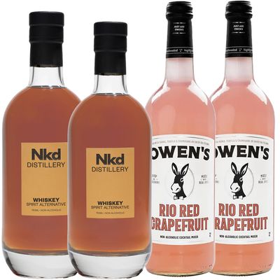 Nkd Distillery Whiskey Alternative Premium Non-Alcoholic Spirit 750 ML Bottles w Owen s Mixers Rio Red Grapefruit 750 ML Bottles - Perfect for Mocktails - Made in USA