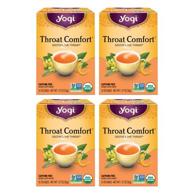 Yogi Tea Throat Comfort - 16 Bags per Pack (4 Packs) - Herbal Tea for Throats - Organic Throat Soothing - Includes Licorice Root, Wild Cherry Bark, Slippery Elm Bark More
