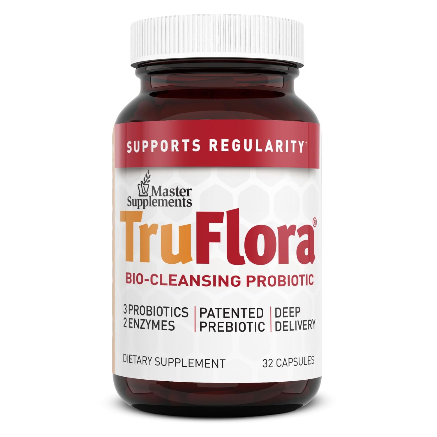 Master Supplements TruFlora - 32 Capsules - Blend of Probiotics Enzymes - Promotes Optimal Gut Health Boosts Energy - Gluten Free - 32 Servings