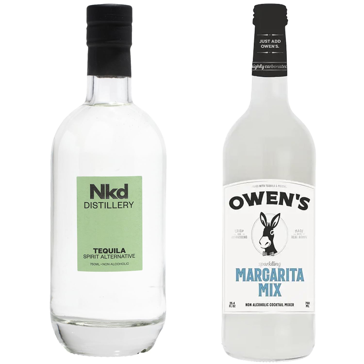 Nkd Distillery Tequila Alternative Premium Non-Alcoholic Spirit 750 ML Bottles w Owen s Mixers Margarita Mix 750 ML Bottles - Made in USA