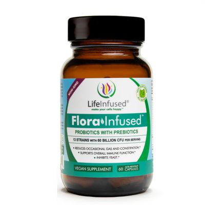 Life Infused - Flora Infused Probiotics with Prebiotics - 50 Billion CFU, 13 strains, a Proprietary Enzyme Blend to Promote Digestive Health and Enhance Immune Function. Vegan - 60 Capsules