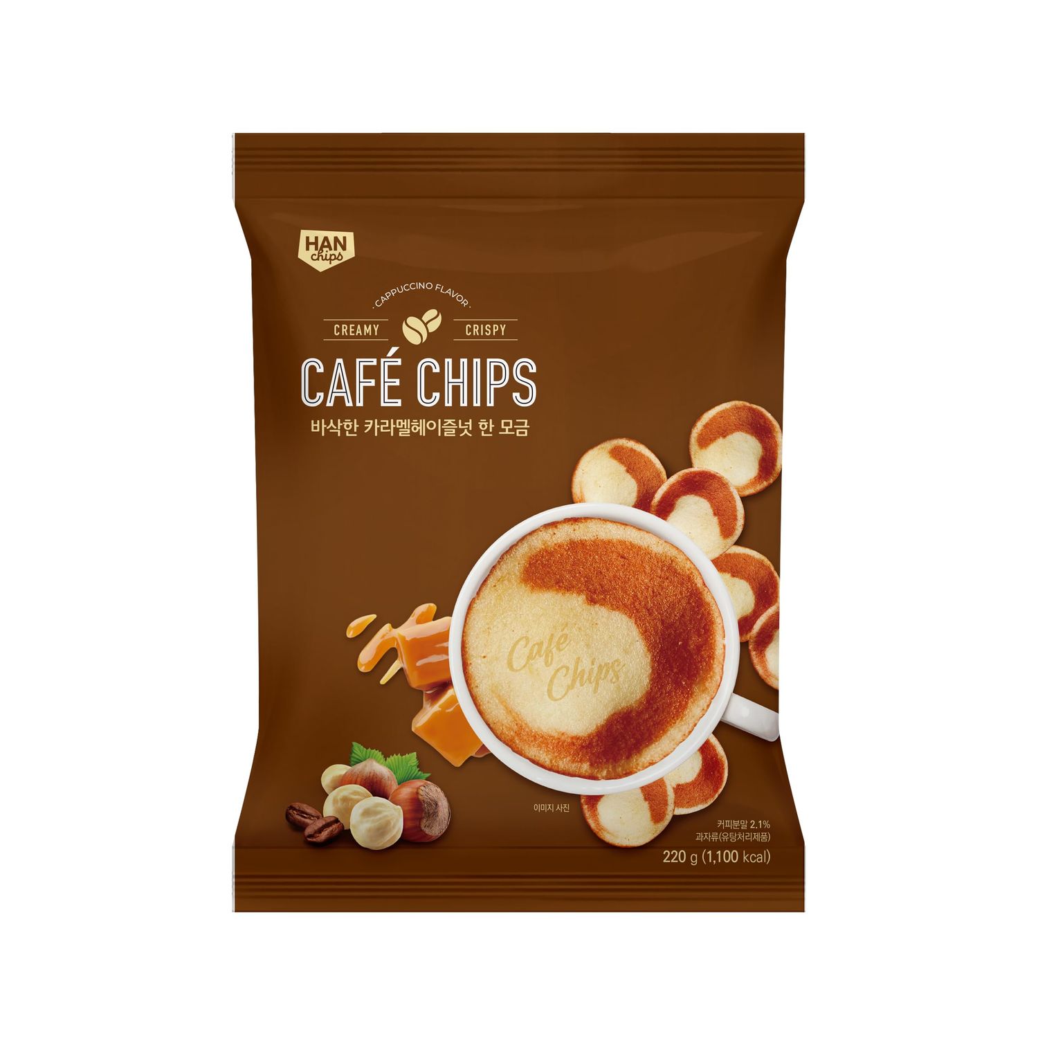 CAF MOCHA CHIPS GOURMET PREMIUM COFFEE CRISPS RICH AND DELICATE COFFEE CHIPS CINNAMON OR CARAMEL HAZELNUT (7.7oz - 1pk, Caramel Hazelnut)
