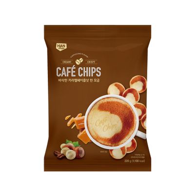 CAF MOCHA CHIPS GOURMET PREMIUM COFFEE CRISPS RICH AND DELICATE COFFEE CHIPS CINNAMON OR CARAMEL HAZELNUT (7.7oz - 1pk, Caramel Hazelnut)