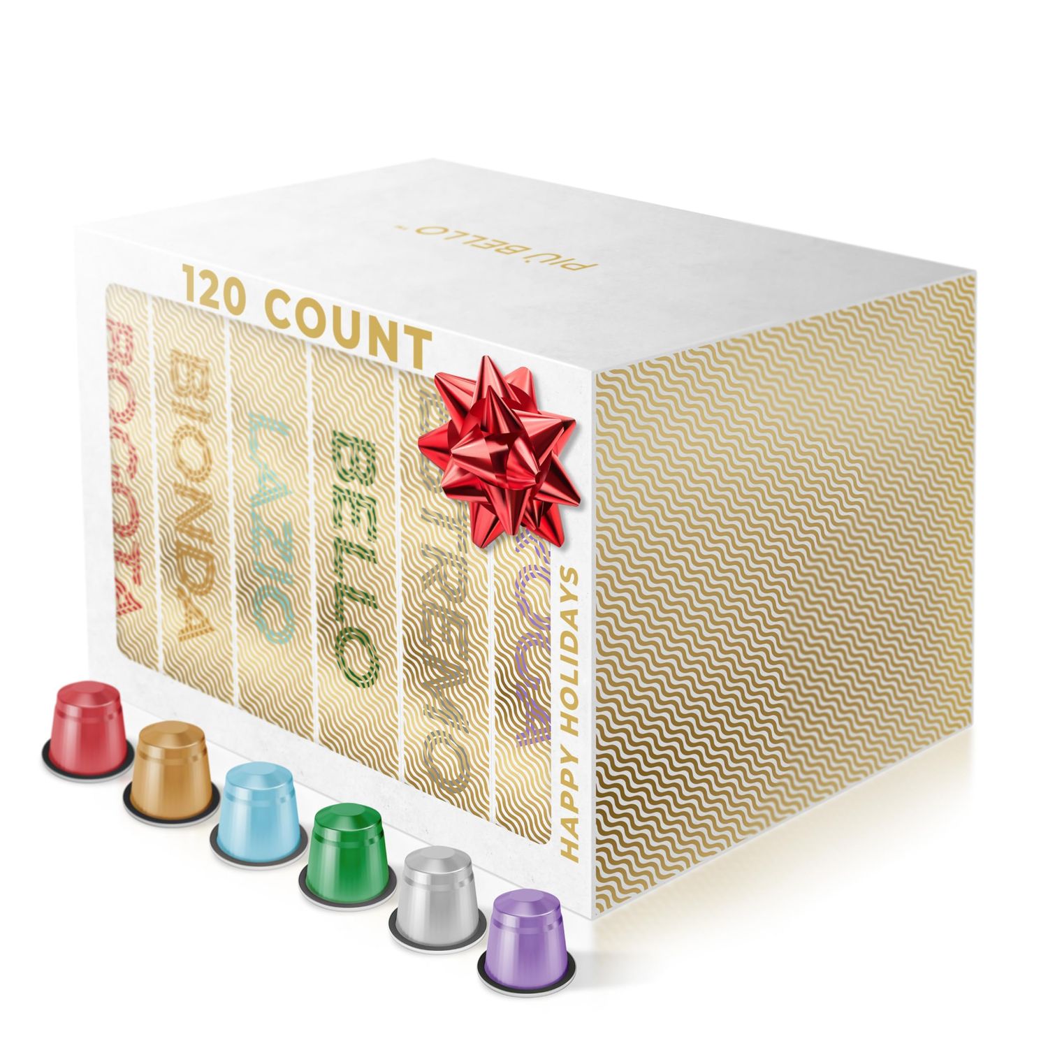 Piu Bello Coffee Capsules Variety Pack for Nespresso Original Machine - Light Roast, Dark Roast, Kosher (6 Flavor Multipack 120 Count)