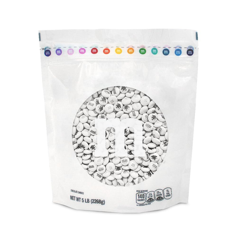 MM S WORLD Class of 2025 Milk Chocolate Candies, 5 Pounds of White Bulk Candy With Printed Graduation Themed Images, Resealable Pack for Parties, Grad Gifts, DIY Party Favors More