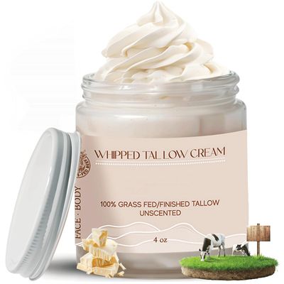 Grass Fed Beef Tallow for Skin Care, Whipped Beef Tallow for Skin, Beef Tallow Face Moisturizer Beef Tallow Cream Natural Organic Moisturizing Cream for Face Body Lotion Skin Care for Sensitive Skin