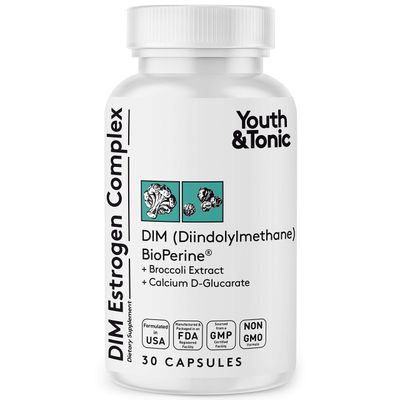 Youth Tonic DIM BioPerine for Estrogen Metabolism Support Women and Men Hormone Balance with Excess Estrogen Blocker Diindolylmethane Supplement - 30 Pills